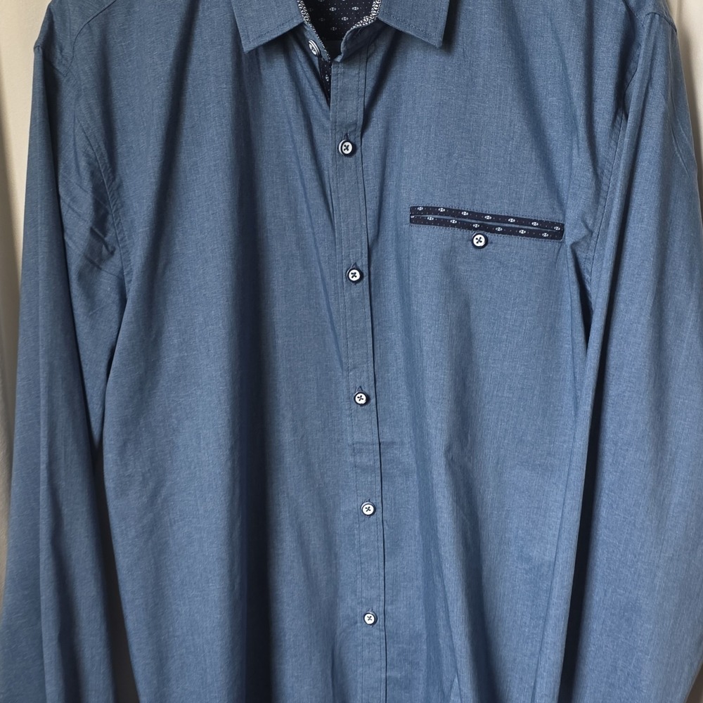 CRAFT+FLOW Men's XL Regular Long Sleeve Button-Up Shirt Blue Solid Pockets